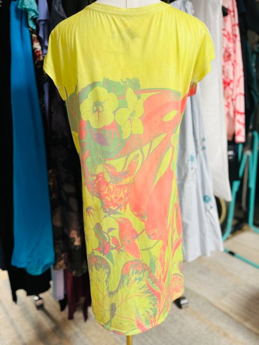 Guy Harvey Tropical Fish Print Dress Yellow Green Short Sleeve Medium - Picture 4 of 11